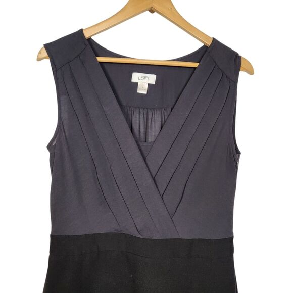 LOFT Black Sleeveless Dress Pencil Sheath Short Wrap Sheer Silk Fitted Classic 8 - Picture 4 of 16